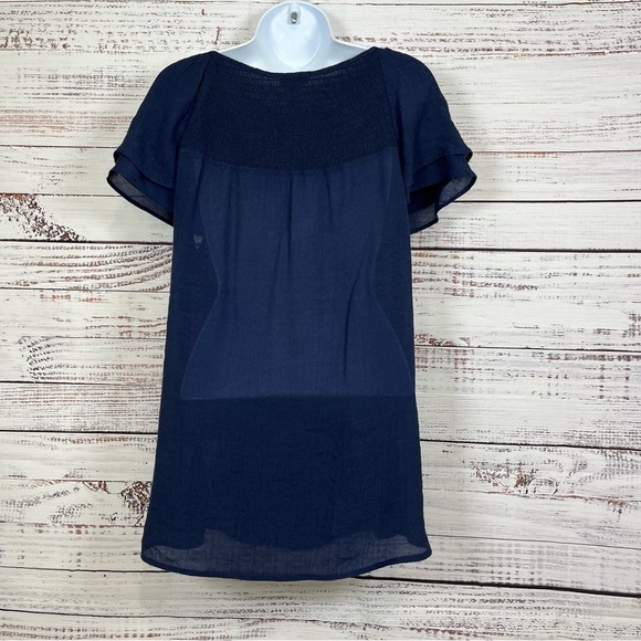 Westport Navy V Neck Tie Short Sleeve Top - Picture 7 of 14